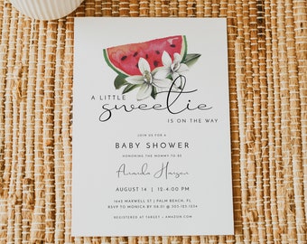 MAYA Watermelon Baby Shower Invitation Template, A Little Sweetie Baby Shower, Summer Baby Shower, Melon Baby Shower Invite Instant DIY