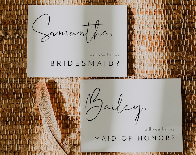 ADELLA Modern Bridesmaid Proposal Card Template, Minimalist Will You Be My Bridesmaid Card, Maid Of Honor Proposal, Editable Instant DIY