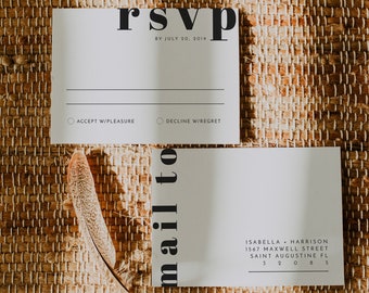 Modern Wedding RSVP Card Template, Contemporary RSVP Card Printable, Wedding Response Card, Reply Card Retro Minimal Industrial 70's RILEY