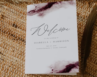 SCARLETT Burgundy Folded Wedding Program Template, Burgundy Wedding Program, Foldable Wedding Program, Merlot Wedding Program Templett
