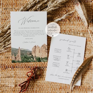 Modèle de lettre de bienvenue de mariage JARDIN des dieux, modèle de chronologie de mariage, ordre de service de mariage imprimable, cartes d'événement le jour du mariage