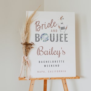GENNA Bachelorette Welcome, Printable Welcome Sign, Bride and Boujee Bachelorette, Rose Gold Welcome, Champagne Silver Glitter Poster DIY