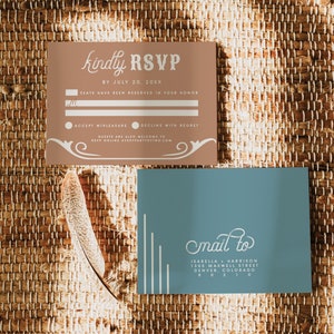 Modèle de carte RSVP, carte RSVP imprimable, carte de réponse en téléchargement immédiat, carte RSVP de mariage modifiable, cowboy de rodéo occidental sud-ouest de WYNONA