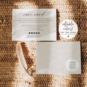 AYSHA Product Care Card, Product Care Instructions, Small Business Care Card Template, Bohemian Cream Beige Branding Taupe Desert Boho DIY