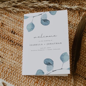 ARYA Eucalyptus Foldable Wedding Program Template, Wedding Timeline Template, Eucalyptus Wedding Program Printable