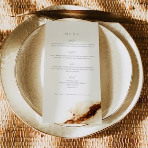 Modèle de Menu de mariage JAYLA en terre cuite, cartes de menu orange brûlé imprimables, aquarelle rouille, tons terre bohème du désert, menu bohème instantané