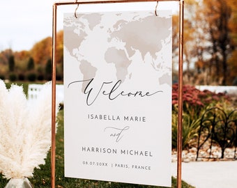 Watercolor Map Wedding Welcome Sign Template, Destination Wedding Welcome Sign Poster, Printable Wedding Welcome Sign Templett CARMEN