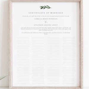 Greenery Hochzeitsgästebuch Schild Vorlage, Greenery Heiratsurkunde Instant, Quäker Heiratsurkunde, Gästebuch Alternative - LANA