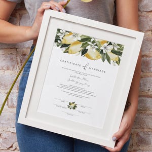 Zitrone Hochzeit Heiratsurkunde Vorlage, Zitrus Hochzeit Urkunde, Heiratsurkunde, Tropische Früchte Handfasting Urkunde Instant DAHLIA