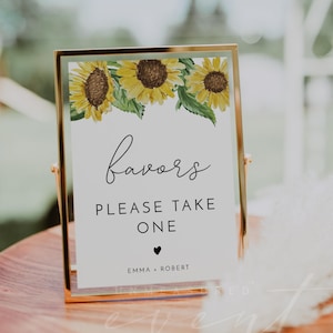 Plantilla de letrero de favor, letrero imprimible para tomar un favor, letrero de boda con girasol, letrero rústico para despedida de soltera, letrero de cumpleaños instantáneo DY - EMMA