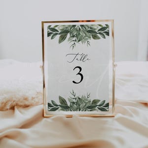 Sjabloon tafelnummer groen, boho-bruiloft tafelnummers, afdrukbare tafelnummerkaarten, boho-bruiloft, wintergroen instant - LANA