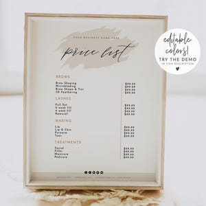AYSHA Price List Template, Printable Price List, Photography Price List, Makeup Price List, Hair Price List, Bohemian Cream Beige Splash DIY