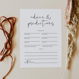 Sjabloon ADELLA minimalistisch babyadvies en voorspellingen, babyshowerspelletjes, babyadvieskaart, Bay Prediction Card, modern genderneutraal