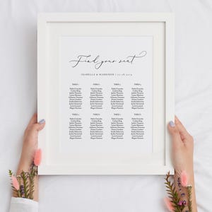 Minimalist 8x10 Seating Chart Template, Script 8 Table Seating Chart Printable, Small Wedding Seating Chart, 12 Table Seating Chart - EVELYN