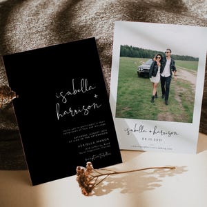 Wedding Invitation Template, Photo Wedding Invitation, Black Wedding Invitation, Modern Minimalist Contemporary Wedding Invites Picture-JOVI
