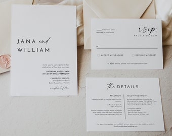 Minimalist Wedding Invitation Suite Templates, Modern Wedding Invitation Set, Minimal Wedding Invite Set, Simple Wedding Invitation KENNEDY