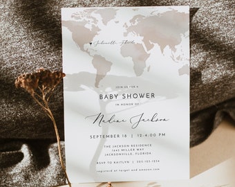 CARMEN Baby Shower Invitation, Adventure Baby Shower Invite Template, Map Baby Shower Invitation, Travel Themed Baby Shower Evite DIY