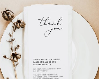 EVELYN Minimalistische Danksagungskarte zum Ausdrucken, Dankeskarte für Gedeck, Hochzeitskarte, Dankeskarte für eleganten Empfang