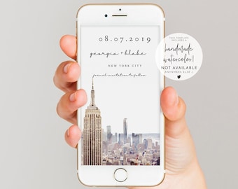 New York City Save the Date Text Invitation Template, New York Skyline Save the Date Evite, NYC Save the Date, Empire Sate Building DIY