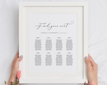 seating chart design EVELYN | Minimalist 8x10 Seating Chart Template, 8 Table Seating Chart Printable, Small Wedding Seating Chart, 12 Table Seating Chart Sign