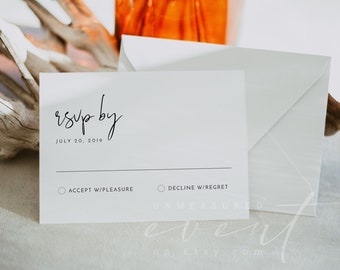 ADELLA Minimalist RSVP Card Template, Printable RSVP Card, Modern Wedding Rsvp Card, Instant Download Simple Response Card Party Editable