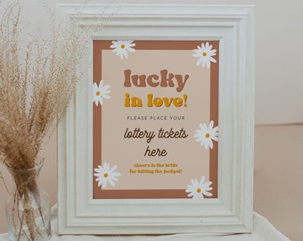 STEVIE Retro Bridal Shower Lottery Game, Daisy Bridal Shower Game Sign, Lucky in Love Bridal Shower Lottery Ticket Scratch Ticket Peace Out