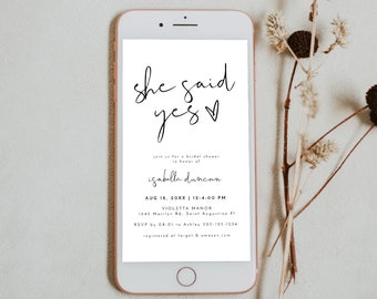 ADELLA Minimalist Bridal Shower Text Invite, Electronic Bridal Shower Invitation, Modern She Said Yes Bridal Shower Digital Phone Invite