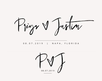 PRIYA Wedding Logo and Monogram Template, Modern Logo, Minimal Logo, Handwriting Logo, Brush Font Logo, Editable Logo Instant Download