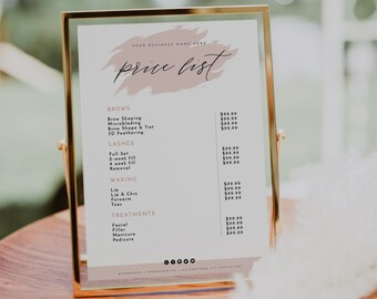 GRETCHEN Blush Price List Template, Printable Price List Instant Download, Cosmetic Makeup Services Salon BeautyPrice List Pink Rose Gold