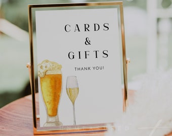 CHARLIE Cards and Gifts Sign Printable, Bubbles and Brews Gift Table Sign, Bubbly and Brews Champagne and Beer Card Table Sign Editable DIY