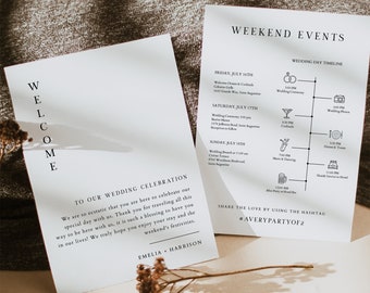 HARPER Modern Wedding Itinerary Template, Printable Wedding Weekend Schedule, Wedding Welcome Letter, DIY Welcome Bag Tag, Instant DIY