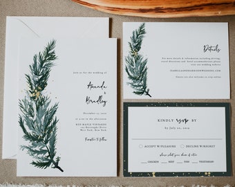 BEATA Pine Wedding Invitation Template Suite, Forest Wedding Invitation, Mountain Wedding Invitation Set, Winter Wedding Invitation Set