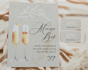 ODETTE Mimosa Bar Sign, Modern Minimalist Mimosa Bar Sign and Tags, Wedding Mimosa Bar Sign Instant Download Editable Baby Bridal Shower DIY