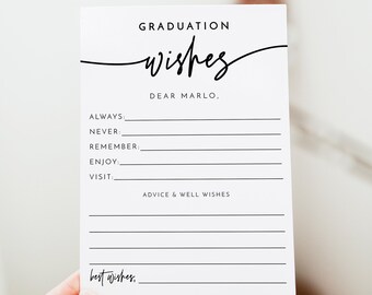 Modern Graduation Advice and Wishes Card, Simple Graduation Advice Card, Graduation Party Game, Minimalist Graduation WisheS MARLO