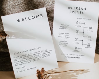 Modelo de Carta de Boas-Vindas e Cronograma para Casamento Kennedy, Ordem de Eventos Moderna para Casamento, Cronograma Imprimível para o Dia do Casamento, Programação Instantânea para Casamento