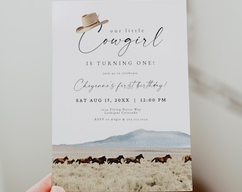 CHEYENNE Cowgirl First Birthday Invitation Template, Cowgirl Birthday Invite, Horse Birthday Invitation, Ranch Birthday Invitation, Farm DIY