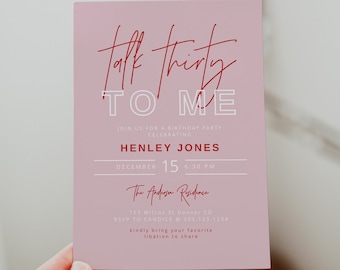 HENLEY 30th Birthday Invitation Template, Talk Thirty To Me Birthday Invitation Printable, Modern Retro Red and Pink Boho Woman Birthday