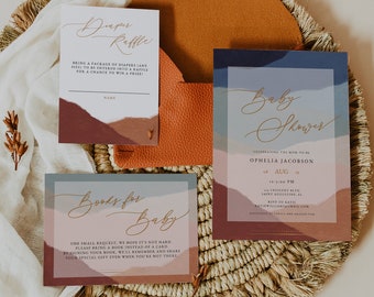 OPHELIA Baby Shower Invitation Set, Southwestern Desert Baby Shower Invite, Boho Baby Shower Invite, Burnt Orange Earth Tone Stucco Baby