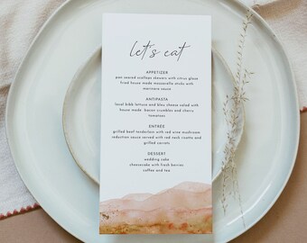 SONNY Wedding Menu Template, Printable Wedding Menu, Terracotta Watercolor Menu Cards, Bohemian Burnt Orange Menu, Fall Desert Shower Menu