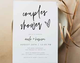 Modern Bohemian Couples Shower Invitation Template Minimalist Couples Shower Invite Printable MARLO