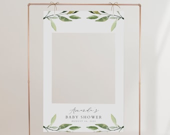 ISABELLA Greenery Photo Prop Frame Template, Boho Baby Shower Photo Frame Prop Printable, Photo Booth Frame Prop Instant Download Rustic