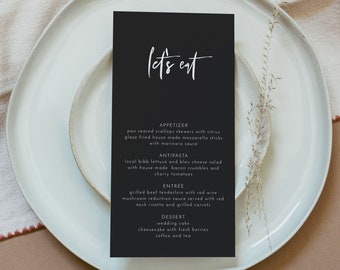 PRIYA Black Menu Card Template, Modern Wedding Menu Printable, Contemporary Wedding Menu, Minimalist Menu Cards Instant Download Editable