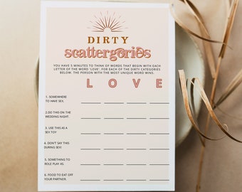 Bachelorette Game Printable, Retro Bachelorette Games, 70's Themed Bachelorette Bar Games Instant DIY Sunburst Dirty Scattergories TRIXIE