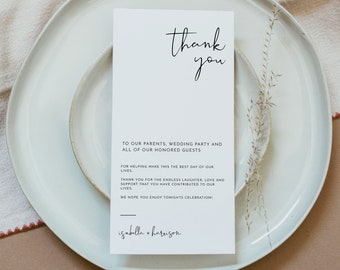 Adella Minimalist Wedding Table Thank You Card Template Etsy