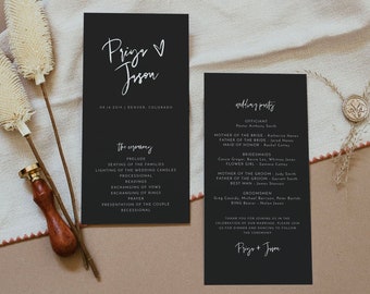 PRIYA Black Wedding Program Template, Contemporary Wedding Program Printable, Modern Wedding Program, Minimalist Wedding Program Instant