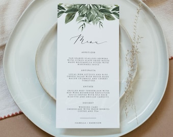 Plantilla de menú de boda LANA Greenery, descarga de plantilla de menú de boda, imprimible, plantilla de menú de boda, plantilla de tarjeta de menú