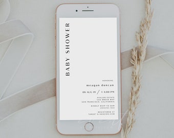 ZARA Electronic Baby Shower Invitation, Modern Minimalist Baby Shower Invite, Text Message Invitation Instant Download, Simple Clean Evite