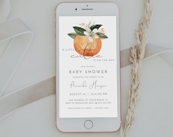 Little Cutie Baby Shower Evite Template, Citrus Electronic Baby Shower Text Message Invitation, Gender Neutral Orange Baby Shower CALLIOPE