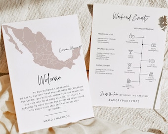 QUINN Mexico Wedding Welcome Letter and Itinerary Template, Destination Welcome Card, Passport Wedding Timeline, Wedding Abroad Card