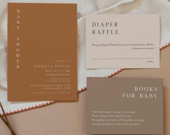 MIA Burnt Orange Baby Shower Invitation Template Suite, Terracotta Baby Shower Invitation Printable, Bohemian Baby Shower Desert Earthy DIY